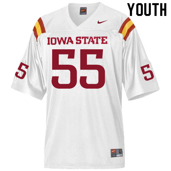 Youth #55 Darrell Simmons Jr. Iowa State Cyclones College Football Jerseys Sale-White - Click Image to Close